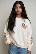 Fall Mock Turtleneck Sweatshirt with Embroidered sleeves