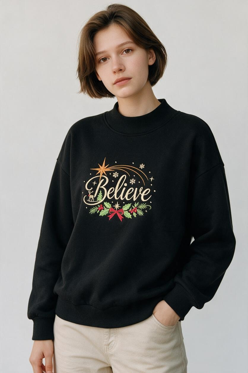 Black Believe Mock Turtleneck Sweatshirt